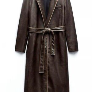 Zara Dark Brown Leather Trench Coat
